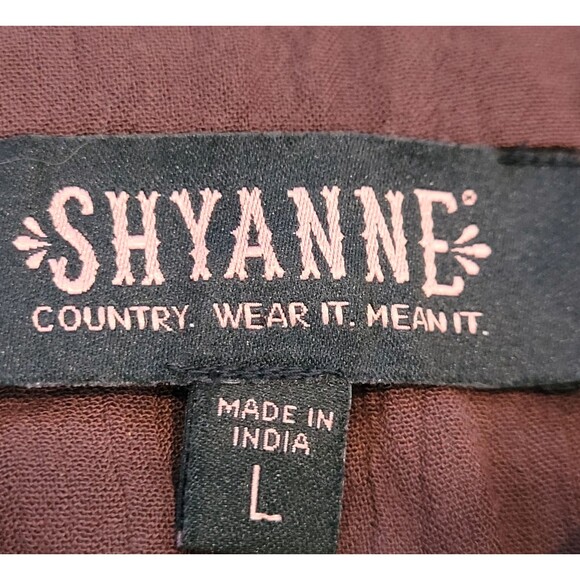 Shyanne Size L Western Top Brown Floral Embroidered Cowgirl Rodeo Boho Knotted - Picture 4 of 8